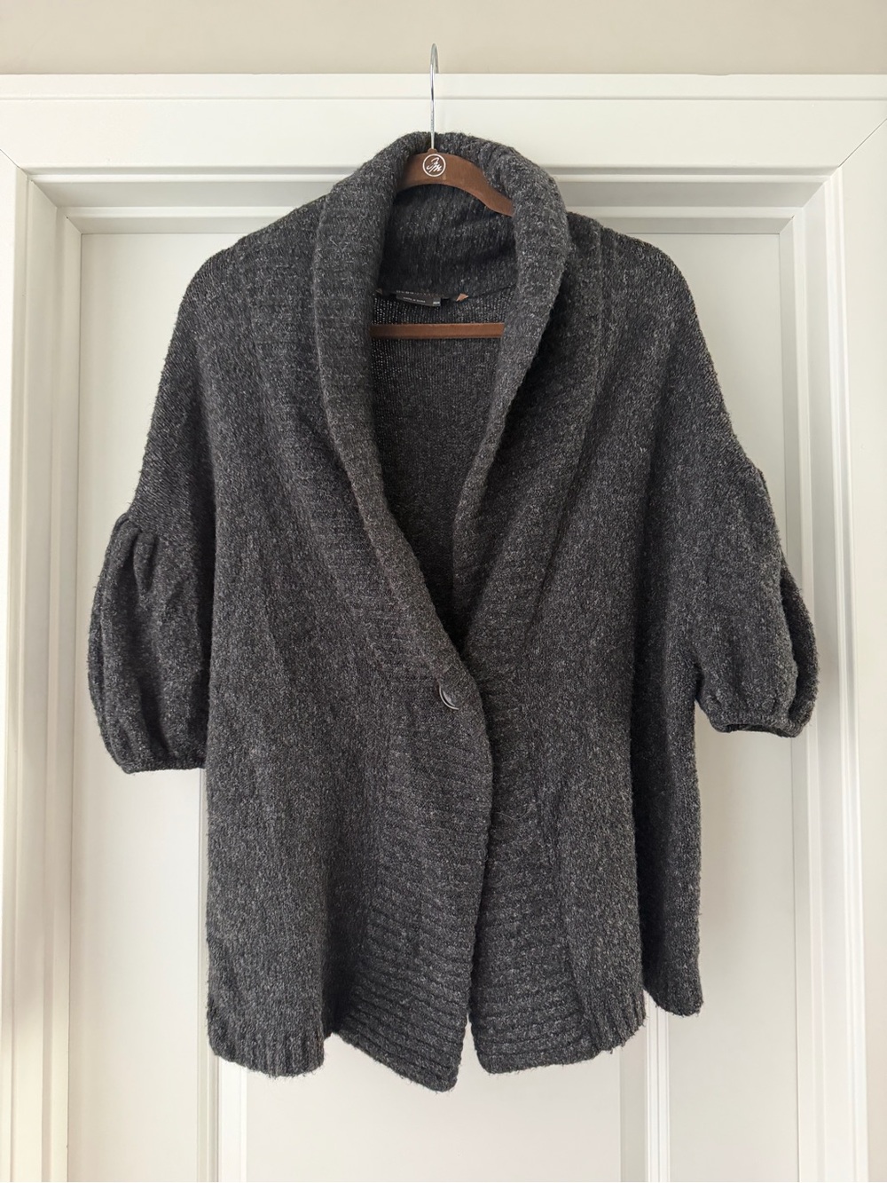 BCBGMaxAzria Charcoal Shawl-Collar Knit Cardigan